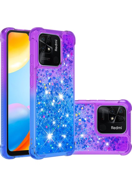 Xiaomi Redmi Için Yb Quicksand 10C Glitter Kasa Gradyan ve Akan Sıvı Yumuşak Tpu Yastık Telefon Kapak-Mor/mavi (Yurt Dışından) fiyatları