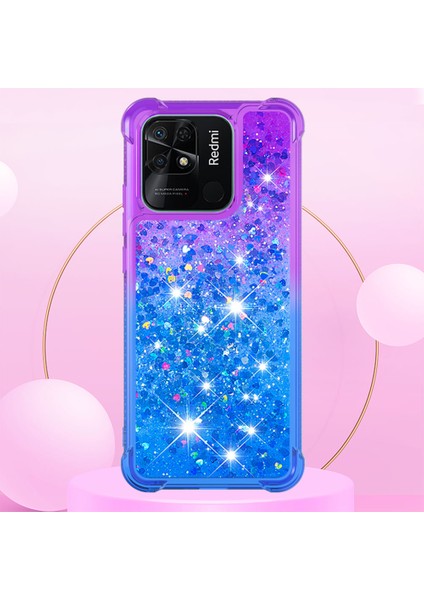 Xiaomi Redmi Için Yb Quicksand 10C Glitter Kasa Gradyan ve Akan Sıvı Yumuşak Tpu Yastık Telefon Kapak-Mor/mavi (Yurt Dışından) modelleri