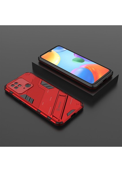 Xiaomi Redmi Için 10C Kickstand Telefon Kasası Sert Pc Yumuşak Tpu Sert Çift Katman Koruması Telefon Kapak-Kırmızı (Yurt Dışından) modelleri