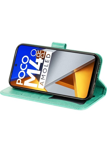 Xiaomi Poco M4 Için Pro Shockproof Damgalı Çiçek Baskı Deri Deri Telefon Stand Kılıfı Strap-Yeşil (Yurt Dışından) fırsatları