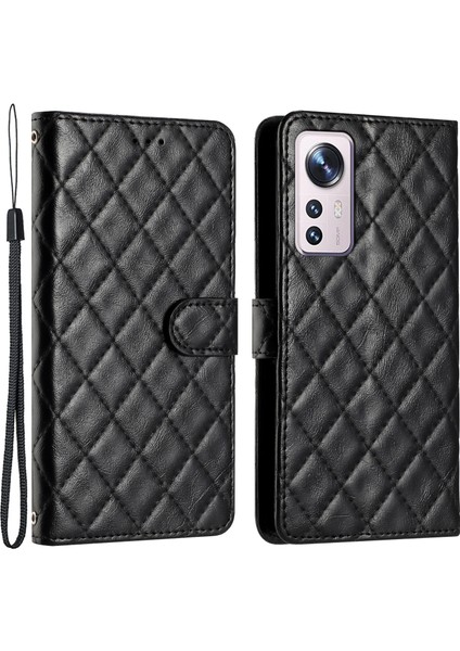 Xiaomi Için 12 Lite 5g Cüzdan Standı Dikiş Hattı Eşzamanlı Deri Kılıf Anti-Fall Anti-Fone Cover-Black (Yurt Dışından)
