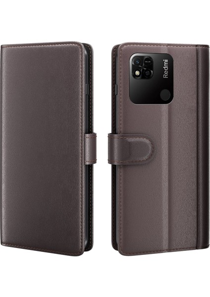 Xiaomi Için Redmi 10A Orijinal Bölünmüş Deri+Tpu Protector Giyim Dirençli Cüzdan Stili Stand Telefon Kabuğu Kapak-Kahverengi (Yurt Dışından)