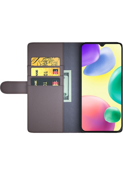 Xiaomi Için Redmi 10A Orijinal Bölünmüş Deri+Tpu Protector Giyim Dirençli Cüzdan Stili Stand Telefon Kabuğu Kapak-Kahverengi (Yurt Dışından) fırsatları