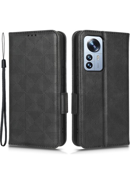 Baskılı Üçgen Desen Stand Stand Cüzdan Kapağı Xiaomi 12 Lite 5g, Pu Deri Tam Koruma Cep Telefonu Kılıf Black (Yurt Dışından)