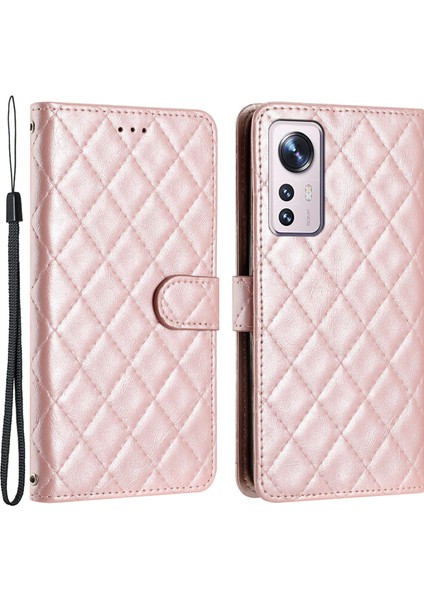Xiaomi Için 12 Lite 5g Cüzdan Standı Dikiş Hattı Eşzamanlı Deri Kılıf Anti-Fall Anti-Fall Cover Gold Gold (Yurt Dışından)