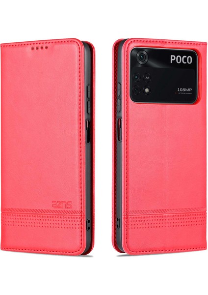 Xiaomi Poco X4 Pro 5g Pu Deri Manyetik Otomatik Kapatma Telefon Kılıfı Tam Koruma Cüzdan Stand Flip Cover-Red (Yurt Dışından)