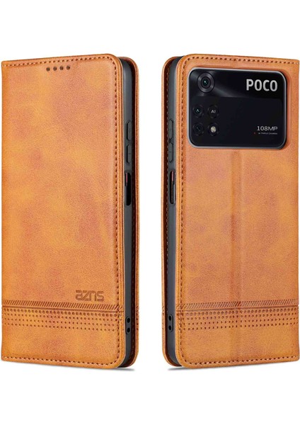 Xiaomi Poco X4 Pro 5g Pu Deri Manyetik Otomatik Kapatma Telefon Kılıfı Tam Koruma Cüzdan Stand Flip Cover-Brown (Yurt Dışından)