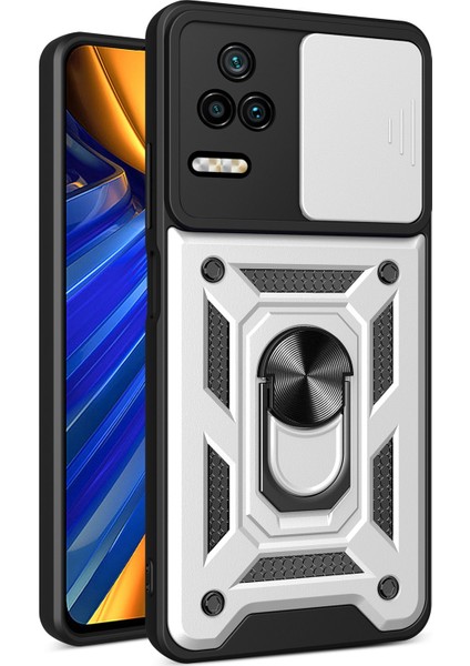Xiaomi Poco F4 5g/redmi K40S 5g Kickstand Pc+Tpu Hibrid Kapak Slayt Kamera Koruması Telefon Kılıfı Silver (Yurt Dışından)