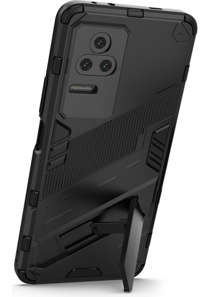 Xiaomi Poco F4 5g/redmi K40S 5g Gizli Kickstand Tasarım Sabit Pc+Yumuşak Tpu Hibrid Telefon Kılıfı Kabuk Black (Yurt Dışından)