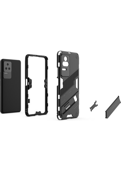 Xiaomi Poco F4 5g/redmi K40S 5g Gizli Kickstand Tasarım Sabit Pc+Yumuşak Tpu Hibrid Telefon Kılıfı Kabuk Black (Yurt Dışından)