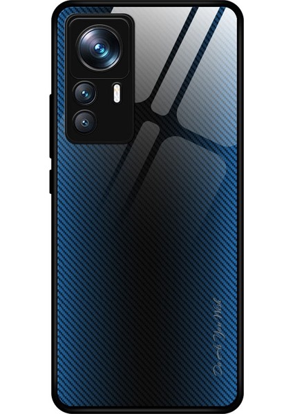 Xiaomi 12T Pro 5g Temperli Cam+Tpu Anti-Çizelge Cep Telefonu Kapak Baby Blue Için Karbon Fiber Doku Telefon Kılıfı (Yurt Dışından)