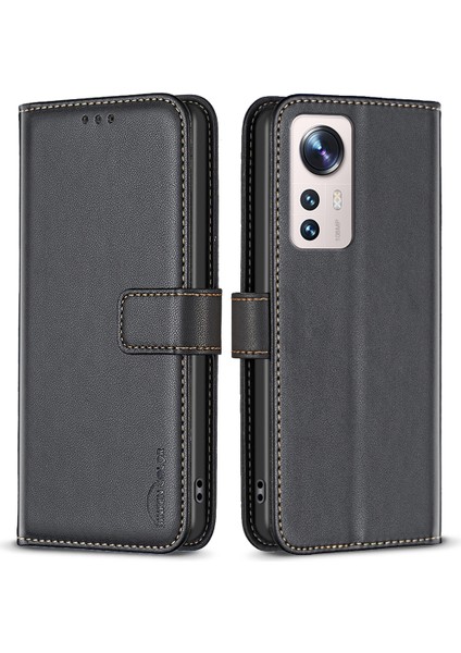 Xiaomi Için Deri Telefon Kapağı 12 Lite 5g Anti-Drop Cüzdan Standı Case-Black (Yurt Dışından)