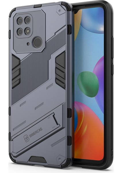 Xiaomi Redmi Için 10C Kickstand Telefon Kasası Sert Pc Yumuşak Tpu Sert Çift Katman Koruması Telefon Kapak-Dark Mavi (Yurt Dışından)