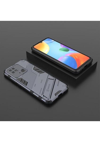 Xiaomi Redmi Için 10C Kickstand Telefon Kasası Sert Pc Yumuşak Tpu Sert Çift Katman Koruması Telefon Kapak-Dark Mavi (Yurt Dışından) modelleri