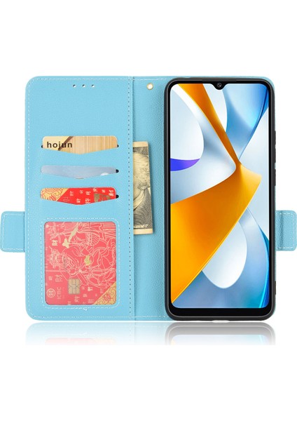 Xiaomi Poco C40 4g Için Koruyucu Telefon Kapağı, Manyetik Toka Folio Flip Cüzdan Kılıfı Stand Pu Deri Litchi Doku Kabuk Baby Mavi (Yurt Dışından)