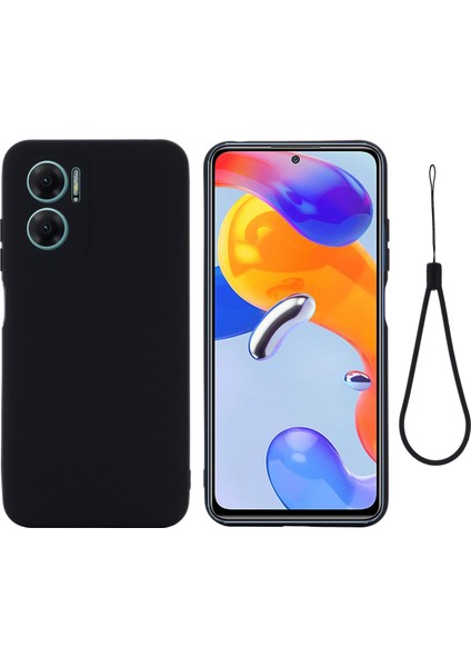 Xiaomi Için Redmi 10 5g/redmi 10 Prime+ 5g/redmi Not 11E 5g Sıvı Silikon Kılıf Yumuşak Mikrofiber Astar Strap-Black ile Anti-Dizli Koruyucu Kabuk (Yurt Dışından)