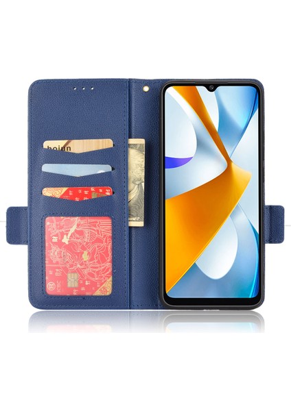 Xiaomi Poco C40 4g Için Koruyucu Telefon Kapağı, Manyetik Toka Folio Flip Cüzdan Kılıfı Pu Deri Litchi Doku Kabuk-Karanlık Mavi (Yurt Dışından)