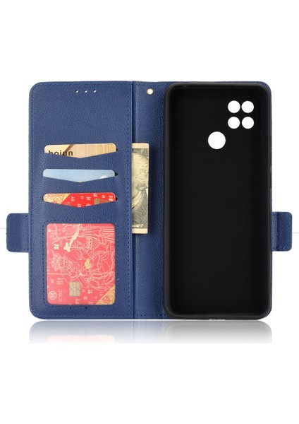 Xiaomi Poco C40 4g Için Koruyucu Telefon Kapağı, Manyetik Toka Folio Flip Cüzdan Kılıfı Pu Deri Litchi Doku Kabuk-Karanlık Mavi (Yurt Dışından)