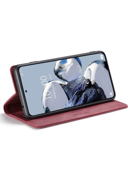 Xiaomi 12T 5G/12T Pro 5g/redmi K50 Ultra 5g Rfıd Engelleme Cüzdan Telefon Kılıfı Retro Doku Pu Deri Stand Manyetik Emilim Mat Kapak-Kırmızı (Yurt Dışından) modelleri
