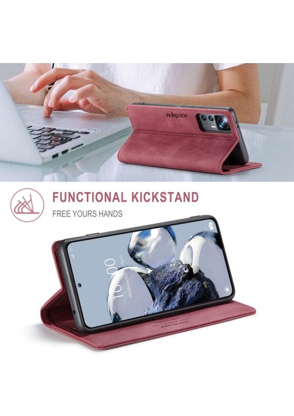 Xiaomi 12T 5G/12T Pro 5g/redmi K50 Ultra 5g Rfıd Engelleme Cüzdan Telefon Kılıfı Retro Doku Pu Deri Stand Manyetik Emilim Mat Kapak-Kırmızı (Yurt Dışından) indirimleri