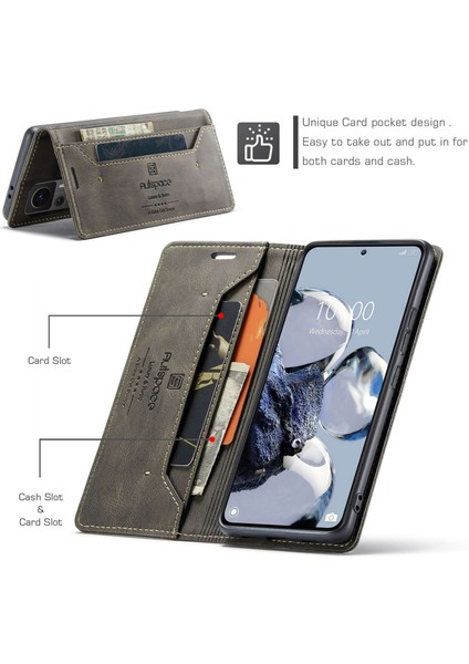 Xiaomi 12T 5G/12T Pro 5g/redmi K50 Ultra 5g Rfıd Blooklama Cüzdan Telefon Kılıfı Retro Doku Pu Deri Stand Manyetik Emilim Mat Kapak Kavurumu (Yurt Dışından) fırsatları