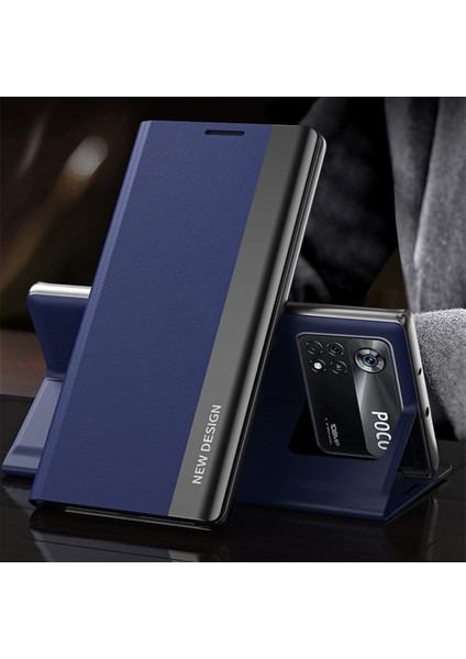 Xiaomi Için Poco M4 Pro 4g Elektrokaplatma Pu Deri Telefon Kılıfı Katlanabilir Stand-Sapfire (Yurt Dışından) modelleri