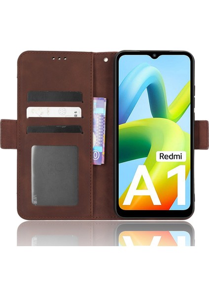 Xiaomi Için Redmi A1 4g/a2 4g Çoklu Kart Yuvaları Pu Deri Cüzdan Kapağı Çift Manyetik Kıta Cep Telefonu Stand Vaka-Kahverengi (Yurt Dışından) modelleri