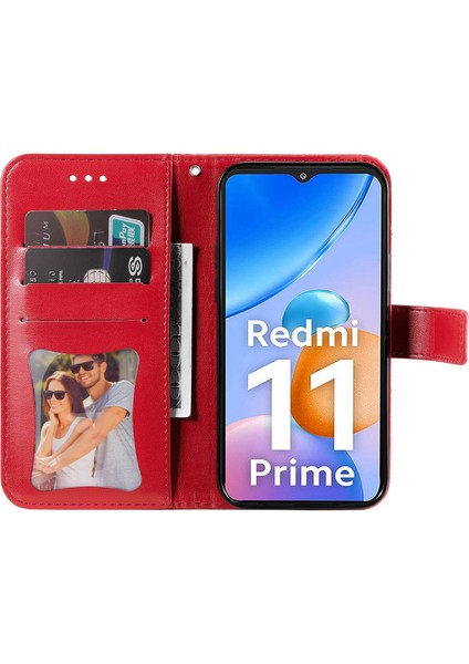 Xiaomi Redmi Için 11 Prime 4g Çiçek Baskı Pu Deri Kılıf Manyetik Toka Stand Cüzdan Şok Geçirmez Telefon Kapağı Kayış Kırmızısı (Yurt Dışından) fiyatları