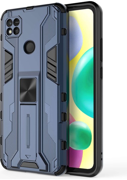 Xiaomi Redmi 10A Kickstand Telefon Kasası Sert Pc Yumuşak Tpu Koruması Arka Kapak-Mavi (Yurt Dışından)