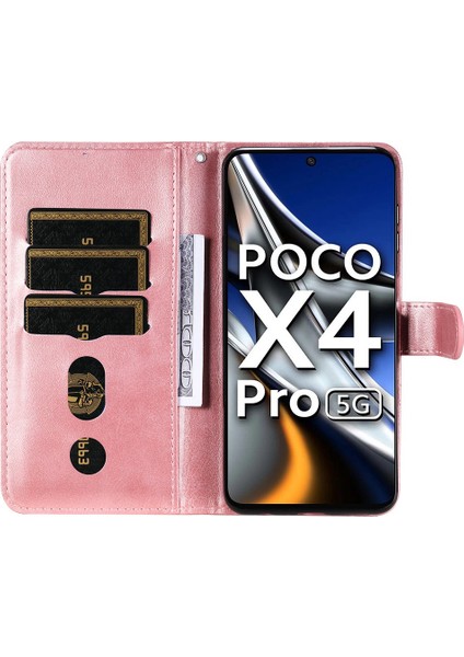 Xiaomi Poco X4 Pro 5g Fermuarlı Cep Cowhide Pu Deri Cüzdan Telefon Stand Kabuk Rose Altın (Yurt Dışından) modelleri