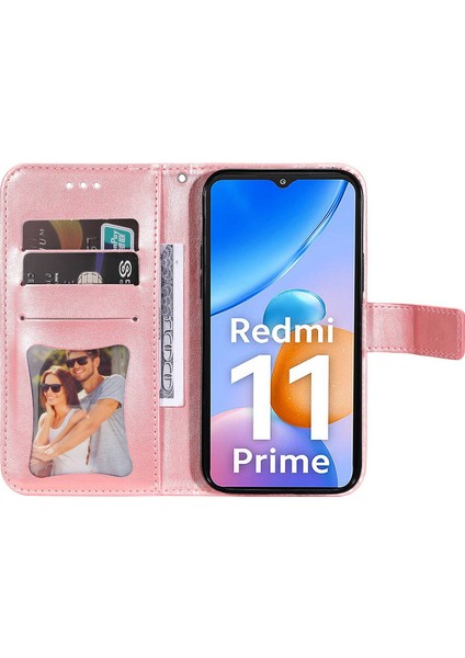 Xiaomi Redmi Için 11 Prime 4g Çiçek Baskı Pu Deri Kılıf Manyetik Toka Stand Cüzdan Şok Geçirmez Telefon Kapağı Strap-Rose Altın (Yurt Dışından) fiyatları