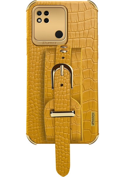 Xiaomi Için Redmi 10A Elektrapılaşma Timsah Doku Telefon Kılıf Anti-Çizelge Koruyucu Cep Telefonu Kapağı Hassas Kesim Pu Deri Kaplamalı Tpu Kabuğu El Kayışı Kickstand-Sarı (Yurt Dışından) fiyatları