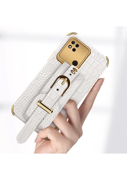 Xiaomi Için Redmi 10A Elektrapılaşma Timsah Doku Telefon Kılıf Anti-Çizelge Koruyucu Cep Telefonu Kapağı Hassas Kesim Pu Deri Kaplamalı Tpu Kabuğu El Kayışı Kickstand-Sarı (Yurt Dışından) indirimleri