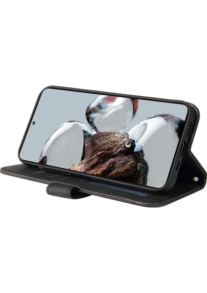 Xiaomi 12T 5g/redmi K50 Ultra 5G/12T Pro 5g Ağaç Desen Metal Düğmesi Telefon Kapak Çizgileri Baskılı Cilt Doku Pu Deri Cüzdan Stand Kılıfı Kayış-Black (Yurt Dışından) modelleri