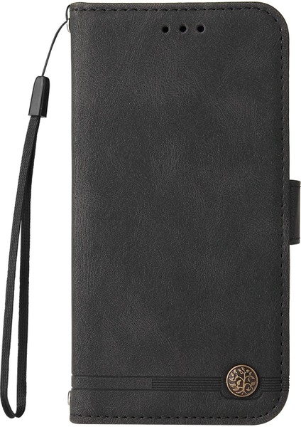Xiaomi 12T 5g/redmi K50 Ultra 5G/12T Pro 5g Ağaç Desen Metal Düğmesi Telefon Kapak Çizgileri Baskılı Cilt Doku Pu Deri Cüzdan Stand Kılıfı Kayış-Black (Yurt Dışından) indirimleri