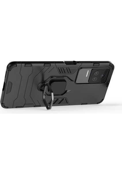 4U Sky Xiaomi Redmi K50 PRO/K50 Sabit Pc+Yumuşak Tpu Hibrid Kapak Telefon Koruyucu Kılıf Ring Kickstand-Black (Yurt Dışından)