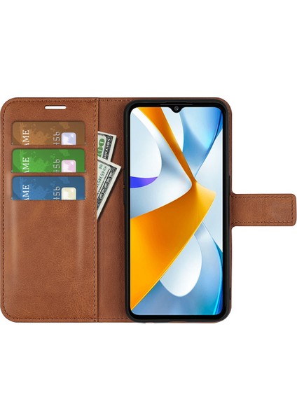 Xiaomi Için Poco C40 4g Pu Deri Telefon Kılıf Buzağı Doku Standı Cüzdan Manyetik Flip Telefon Kapak Işık Kahverengi (Yurt Dışından)