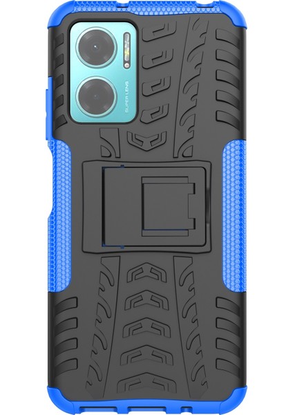 Xiaomi Redmi Için Not 11E 5g/10 5g/10 Prime+ 5g Lastik Doku Şok-Absorpsiyon Kapağı Kickstand Combo Pc+ Tpu Çift Katman Tasarım Koruyucu Telefon Kılıf Mavisi (Yurt Dışından)