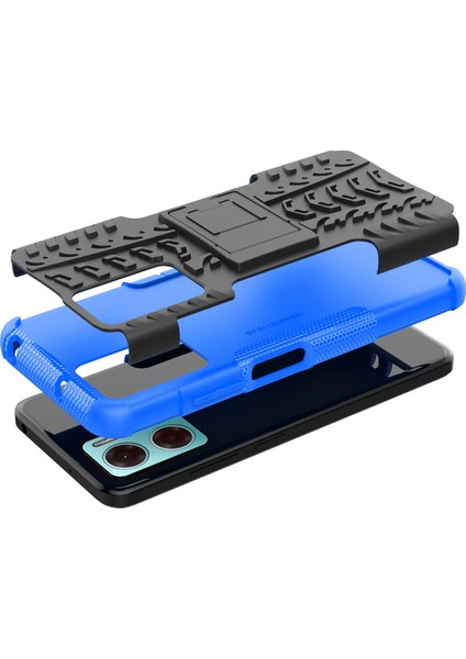 Xiaomi Redmi Için Not 11E 5g/10 5g/10 Prime+ 5g Lastik Doku Şok-Absorpsiyon Kapağı Kickstand Combo Pc+ Tpu Çift Katman Tasarım Koruyucu Telefon Kılıf Mavisi (Yurt Dışından)