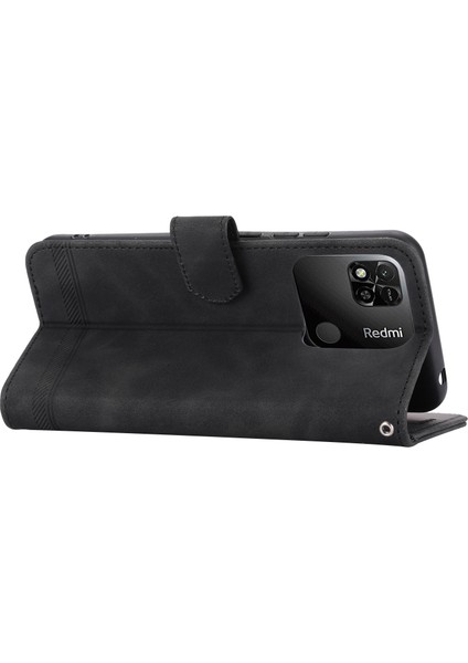 Dierfeng Df-03 Xiaomi Redmi 10A Için Pu Deri Kılıf, Çizgiler Baskılı Dalgalı Anti-Drop Cüzdan Telefon Stand Kapak Black (Yurt Dışından) modelleri