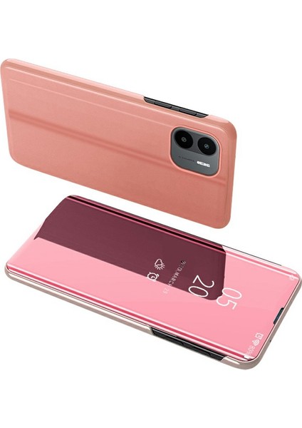 Xiaomi Için Redmi A1 4g/a2 4g Net Görünüm Penceresi Elektrokaplatma Stand Aynası Flip Case Tam Vücut Koruma Pu Deri Deri Sabit Pc Kabuk Şok Geçirmez Telefon Kapak Gül Golü (Yurt Dışından)