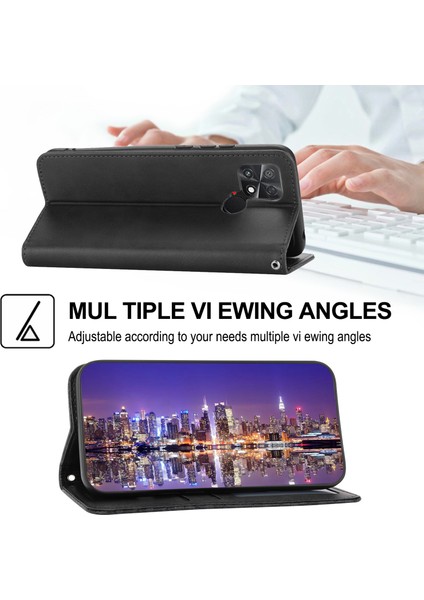 Xiaomi Için Poco C40 4g Baskılı Rhombus Desen Buzağı Doku Telefon Kılıfı Pu Deri Deri Cüzdan Stand Manyetik Kapanma Folio Flip Cover-Black (Yurt Dışından)