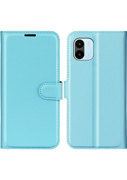 Xiaomi Redmi A1 4g/a2 4g Litchi Doku Pu Deri Telefon Tam Koruma Korusu Katlama Stand Cüzdan Flip Kapak-Mavi (Yurt Dışından)