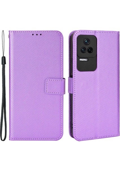 Xiaomi Için Poco F4 5g/redmi K40S 5g Pu Deri Manyetik Tüy Toka Cüzdan Kılıfı Elmas Doku Stand Koruyucu Kapak Strap-Purple (Yurt Dışından)