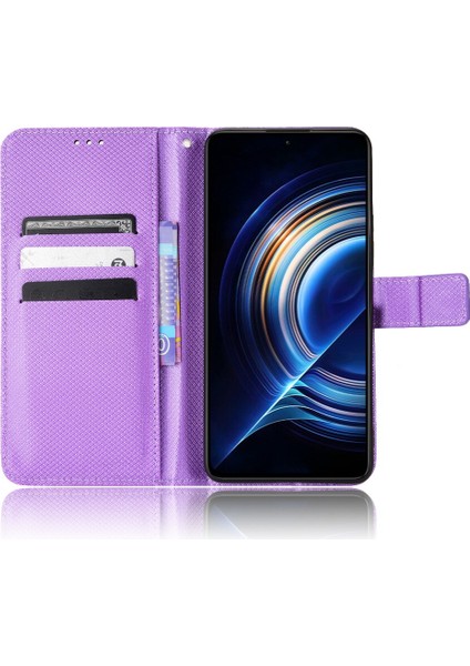 Xiaomi Için Poco F4 5g/redmi K40S 5g Pu Deri Manyetik Tüy Toka Cüzdan Kılıfı Elmas Doku Stand Koruyucu Kapak Strap-Purple (Yurt Dışından)