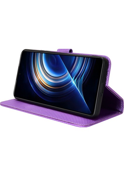 Xiaomi Için Poco F4 5g/redmi K40S 5g Pu Deri Manyetik Tüy Toka Cüzdan Kılıfı Elmas Doku Stand Koruyucu Kapak Strap-Purple (Yurt Dışından)