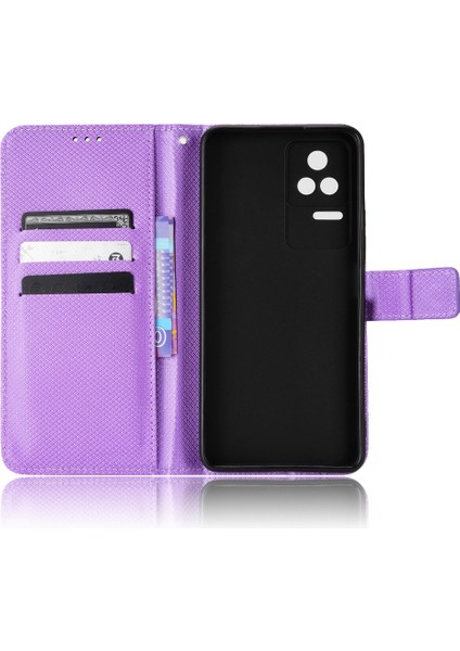 Xiaomi Için Poco F4 5g/redmi K40S 5g Pu Deri Manyetik Tüy Toka Cüzdan Kılıfı Elmas Doku Stand Koruyucu Kapak Strap-Purple (Yurt Dışından)