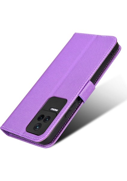 Xiaomi Için Poco F4 5g/redmi K40S 5g Pu Deri Manyetik Tüy Toka Cüzdan Kılıfı Elmas Doku Stand Koruyucu Kapak Strap-Purple (Yurt Dışından)