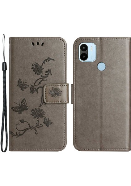 Xiaomi Redmi A1 4g/a2 4g Kelebek Çiçeği Baskılı Telefon Kılıfı Pu Deri+Tpu Anti-Çizelge Cüzdan Stand Kapak-Grey (Yurt Dışından)