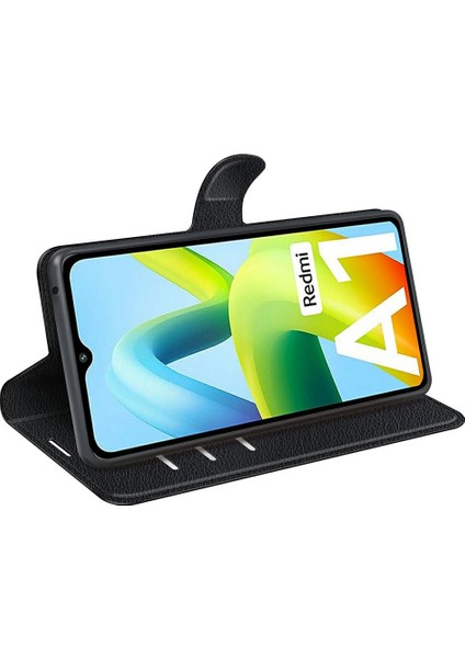 Xiaomi Redmi A1 4g/a2 4g Litchi Doku Pu Deri Telefon Tam Koruma Korusu Katlama Stand Cüzdan Flip Cover-Black (Yurt Dışından) modelleri